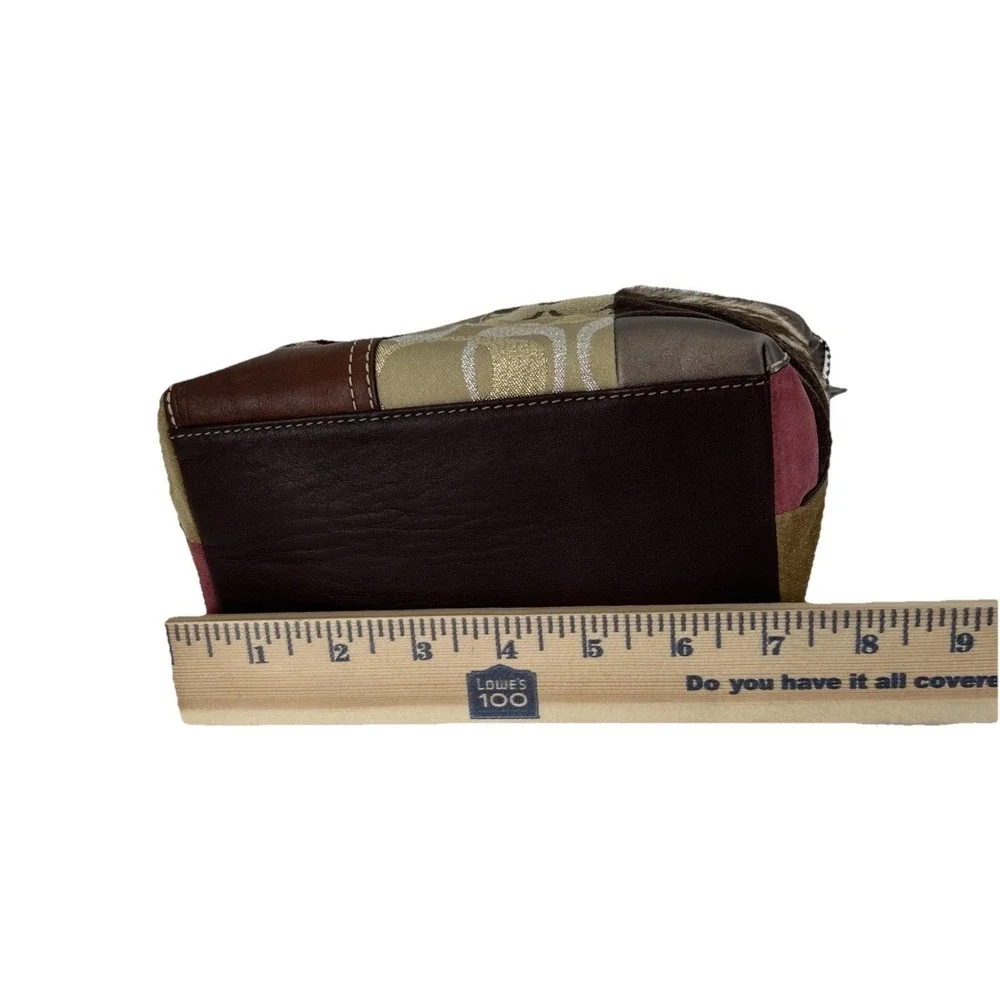 Coach Holiday Patchwork Small Hobo Bag Multi Leather Suede Jacquard Brown‎ Gold